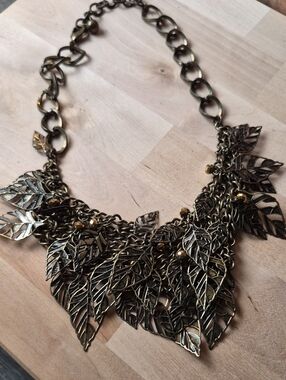 Brass-Tone Leaf Cluster Necklace - Vintage-Inspired